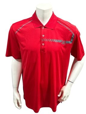 Adidas Men’s Golf Polo Striped Red Logo Short Sleeve XL